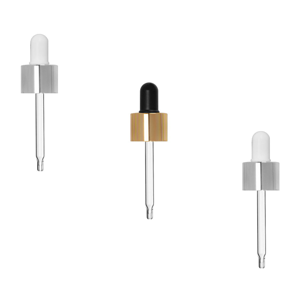 Aluminum Shell Glass Dropper Assembly - Silver (20mm) - Dispensing Caps | General Bottle Supply