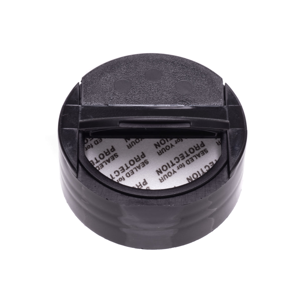 Eco Flap-Rite Flapper Caps with Pressure Sensitive (PS Liner) 5 Hole 0.125 Pour - Black 43/485 - Dispensing Caps | General Bottle Supply