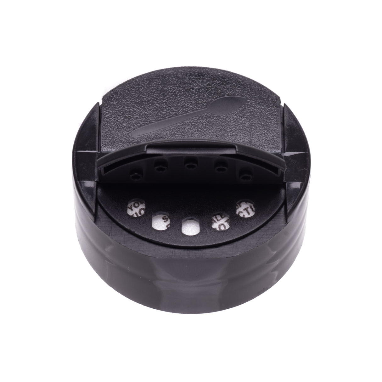 Eco Flap-Rite Flapper Caps with Pressure Sensitive (PS Liner) 5 Hole 0.125 Pour - Black 43/485 - Dispensing Caps | General Bottle Supply