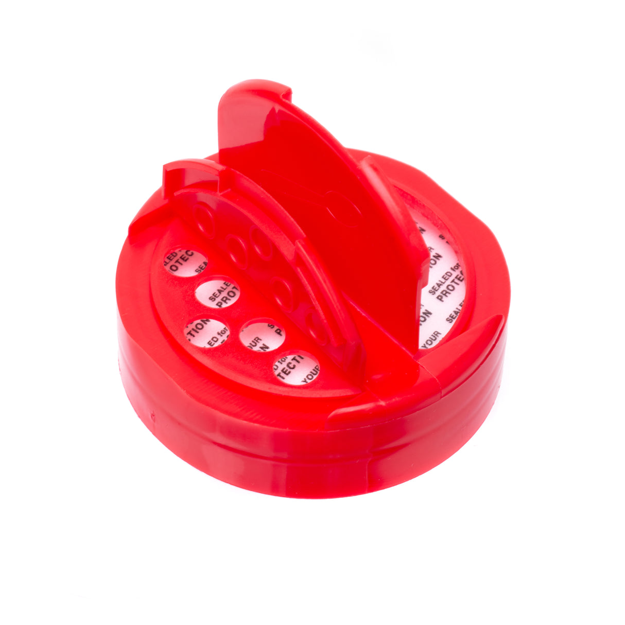 Eco Flap-Rite Flapper Caps with Pressure Sensitive (PS Liner) 0.300 Pour Sifter with 5 Holes - Red 63/485 - Dispensing Caps | General Bottle Supply