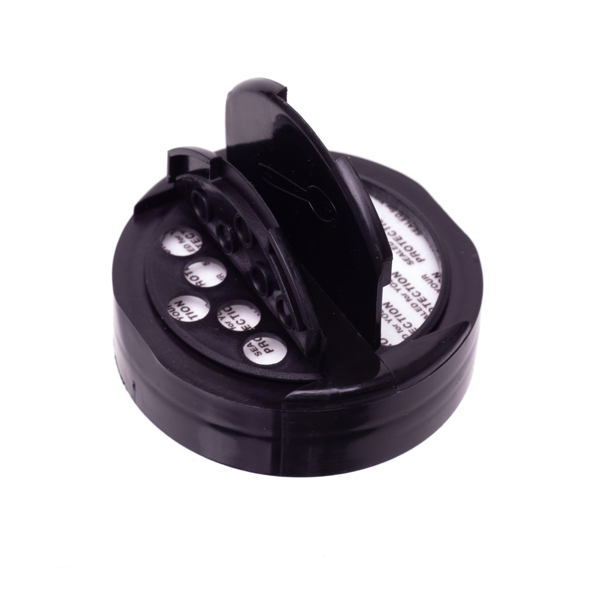 Eco Flap-Rite Flapper Caps with Pressure Sensitive (PS Liner) 0.300 Pour Sifter with 5 Holes - Black 63/485 - Dispensing Caps | General Bottle Supply