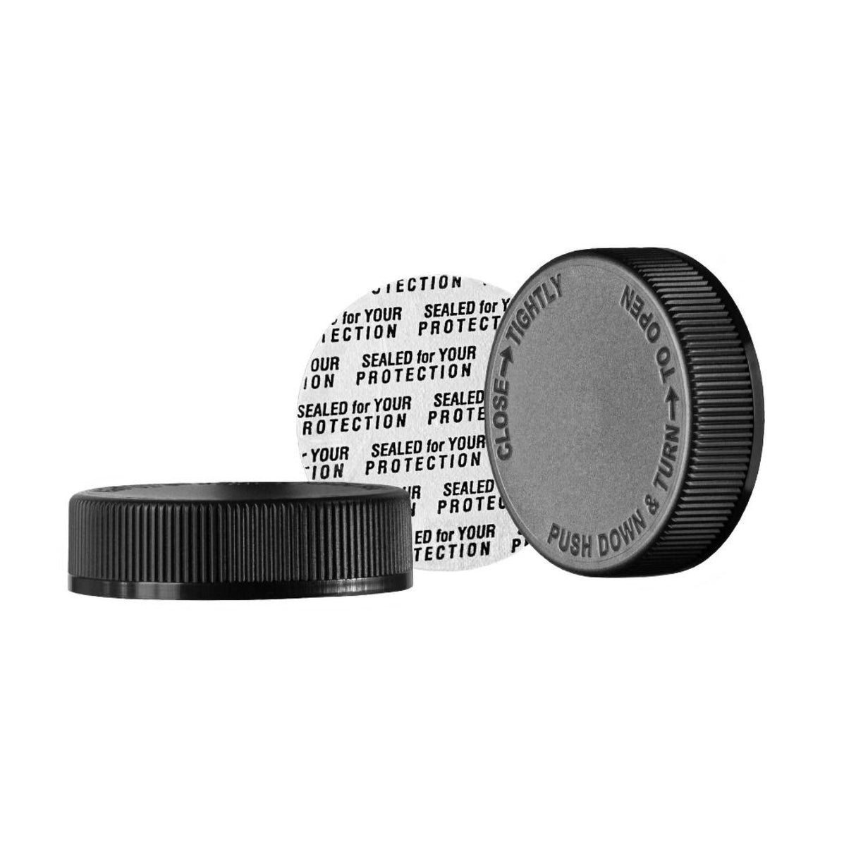 Child Resistant Caps - Pressure Sensitive - Black (38/400) - Assorted Caps | General Bottle Supply