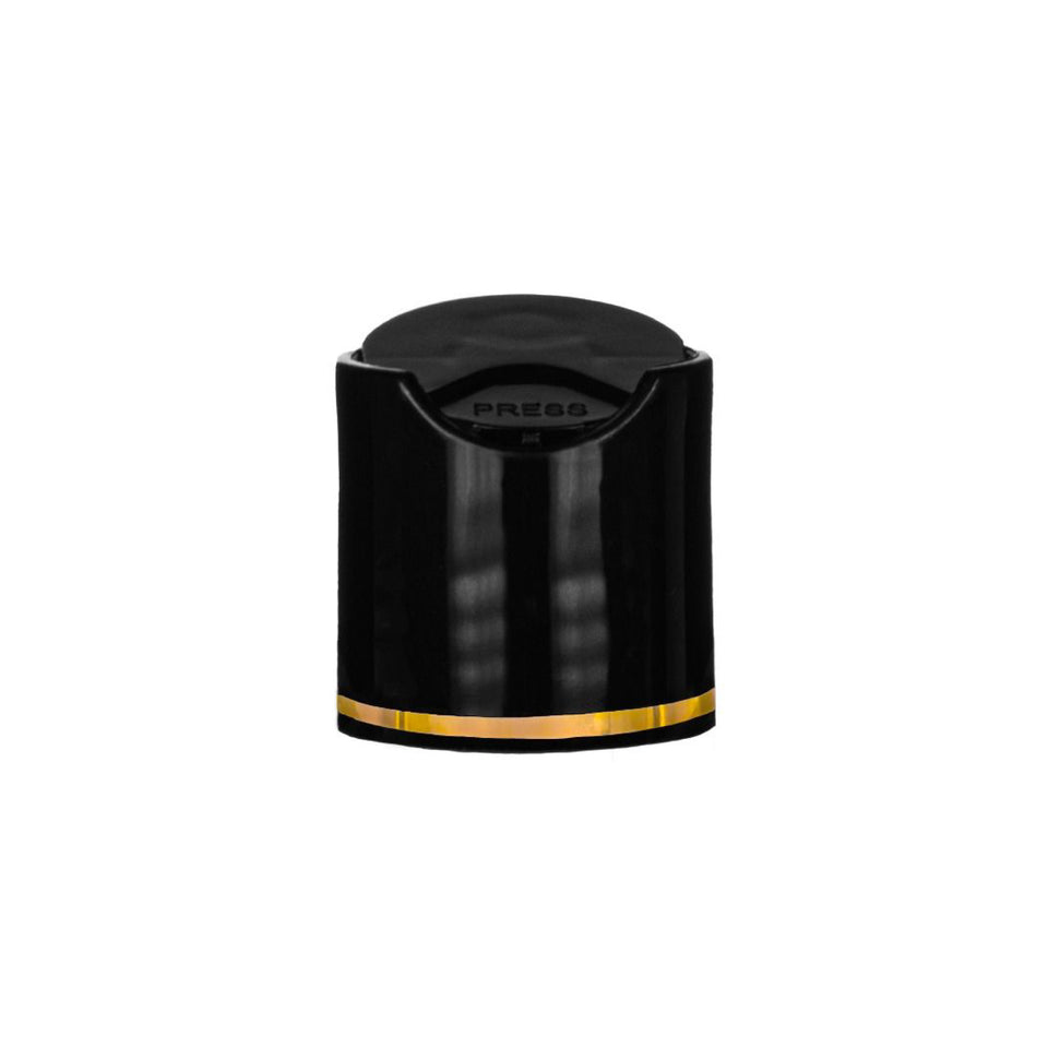 Disc or Press Top Smooth - Black with Gold Band (24/410) - Dispensing Caps | General Bottle Supply