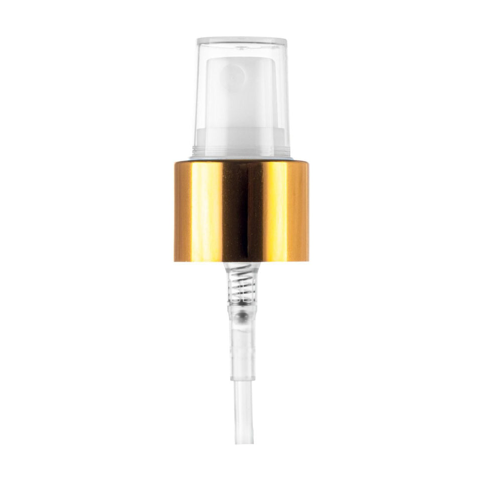 Fine Mist Sprayer White with Gold Collar - Imported (24/410) - Dispensing Caps | General Bottle Supply
