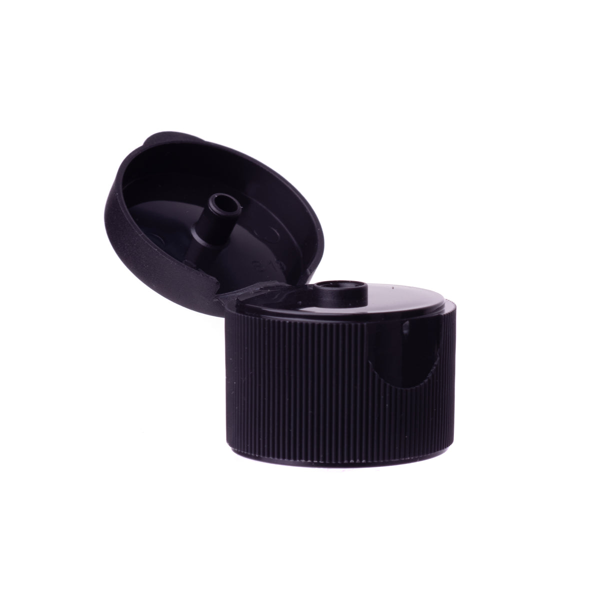 Hinged or Flip Top - Ribbed Cap with .250 Orifice and Heat Seal Liner for PET/HDPE - Black (28/410) - Dispensing Caps | General Bottle Supply