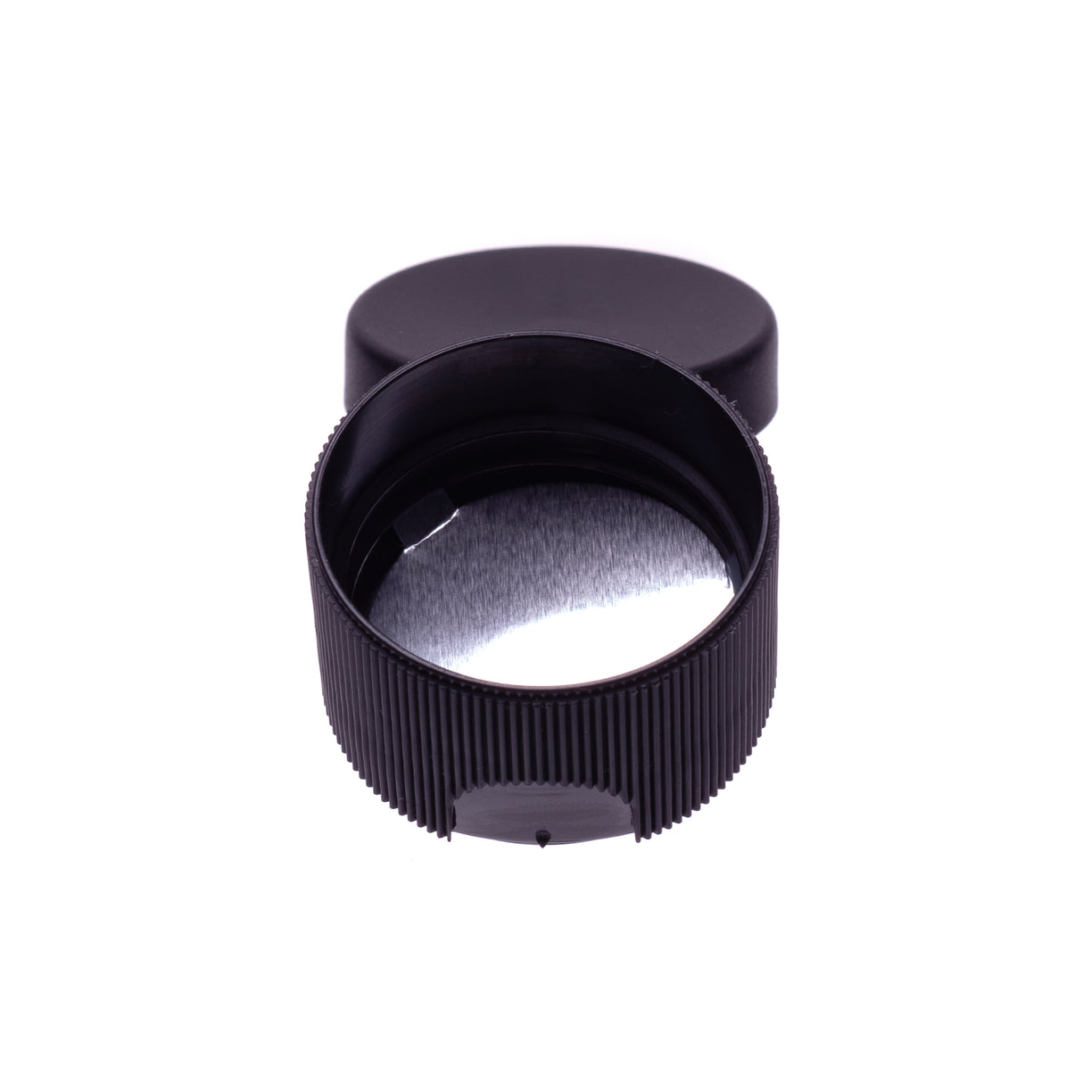 Hinged or Flip Top - Ribbed Cap with .250 Orifice and Heat Seal Liner for PET/HDPE - Black (28/410) - Dispensing Caps | General Bottle Supply