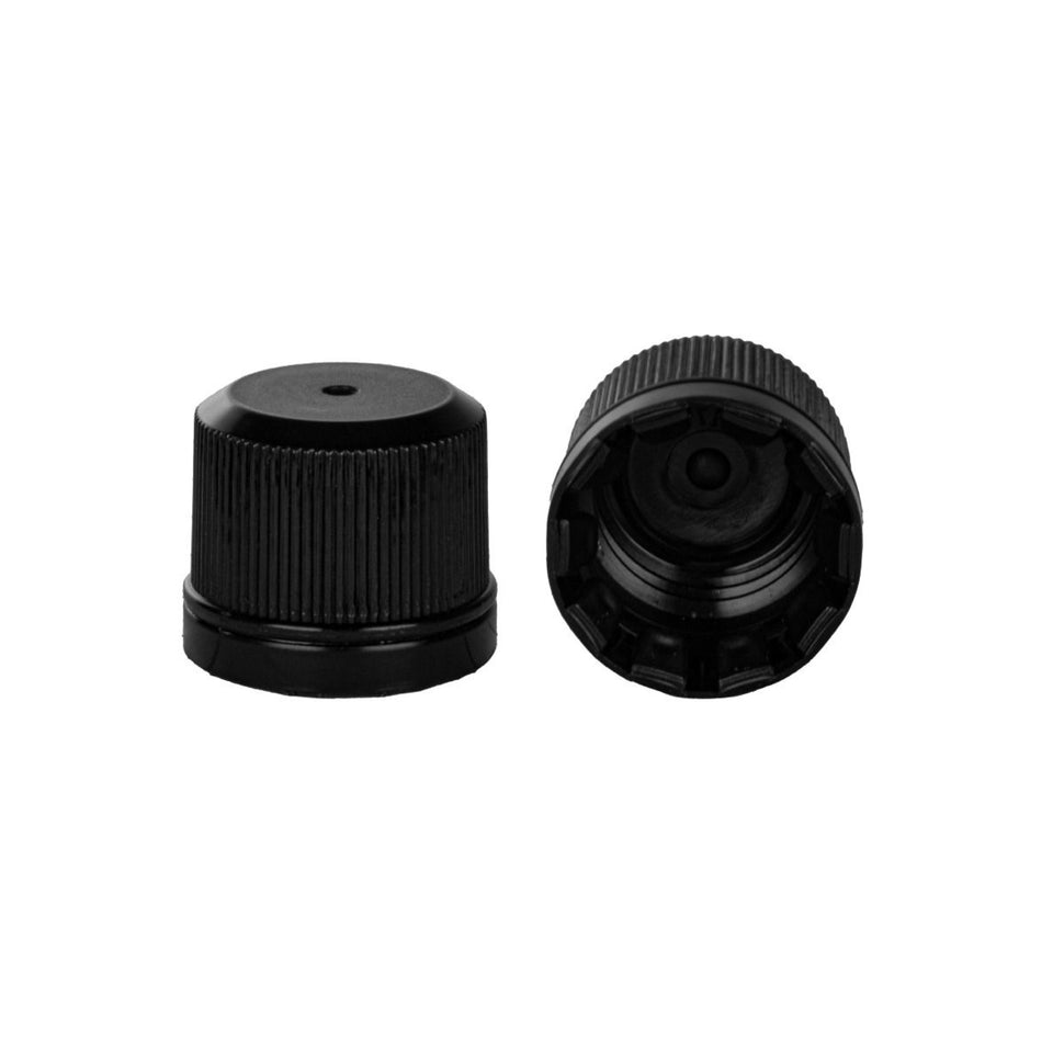Linerless Tamper Evident Airline Caps - Black (18mm) - Assorted Caps | General Bottle Supply