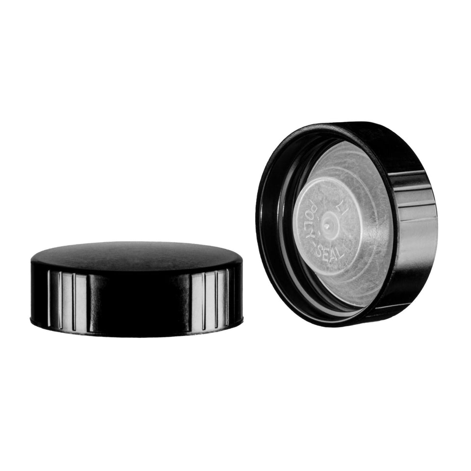 Phenolic Ribbed Caps with Polycone Seal Liner - Black (22/400) - Assorted Caps | General Bottle Supply