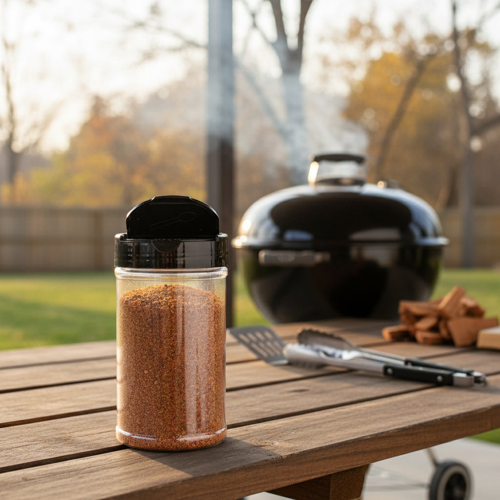 12 oz Clear Round Large Label PET Plastic Jars (63/485 Neck Finish) for BBQ Seasoning - General Bottle Supply | Wholesale glass and plastic packaging distributor Los Angeles