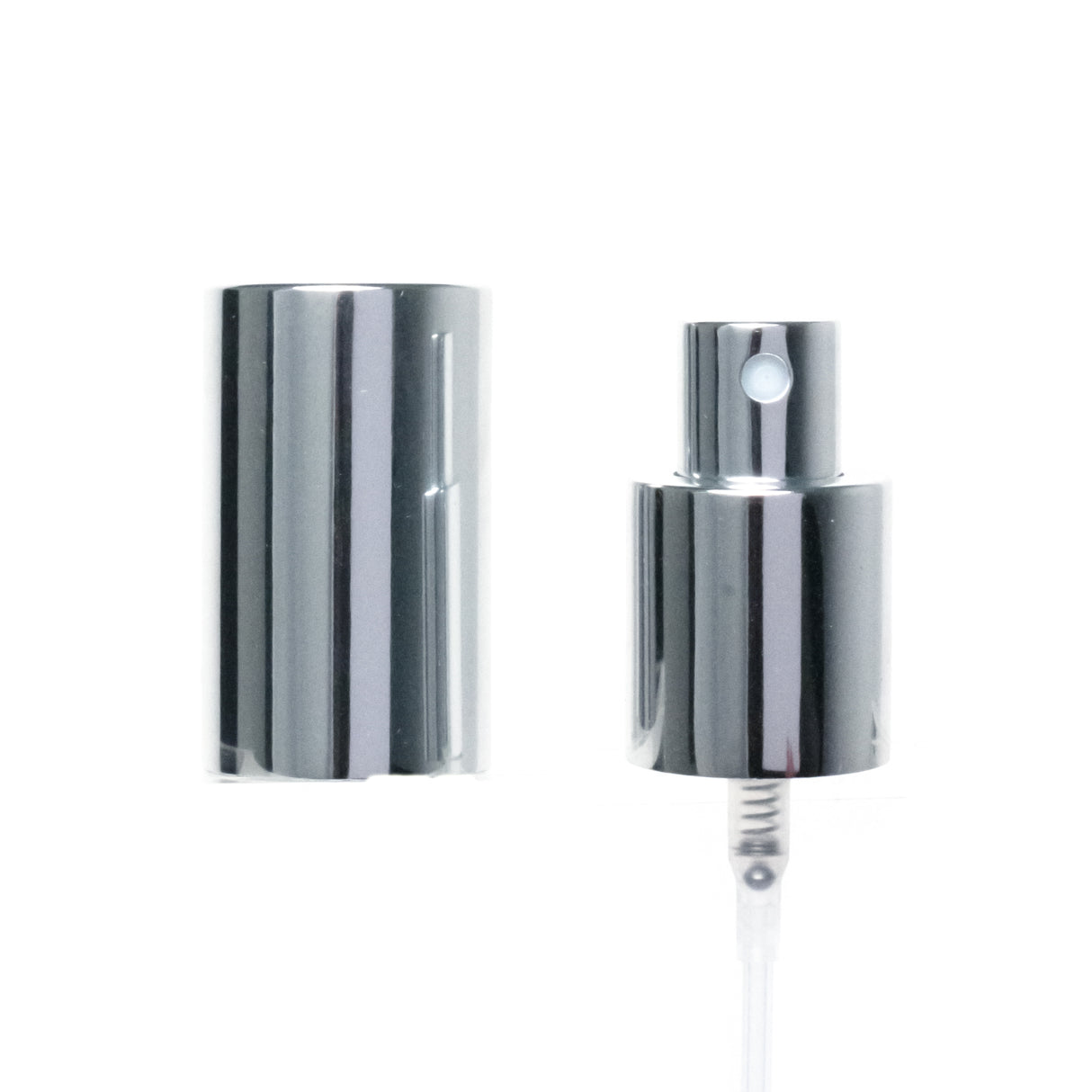 Metalized Fine Mist Sprayer with OverCap Imported - Silver (20/410) - Dispensing Caps | General Bottle Supply